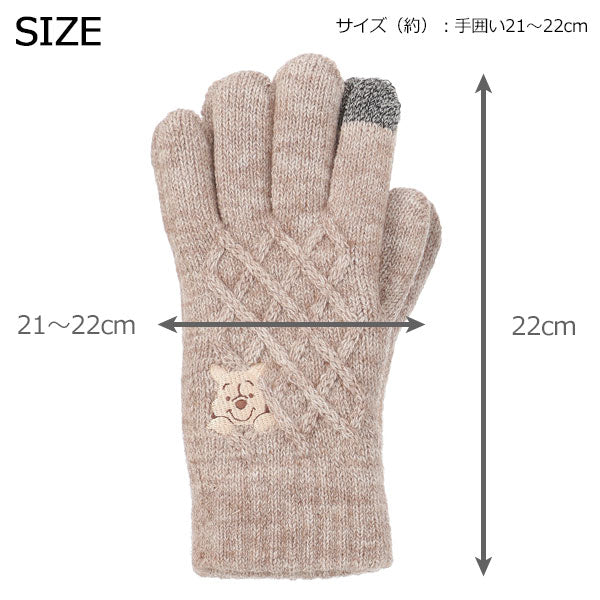 プーさん 刺繍ふわもこ 手袋 307-087 定形外 送料無料 ディズニー ふわふわ もこもこ 2層手袋 スマホ対応 あったかい 冬 グローブ ワンポイント刺繍 ギフト