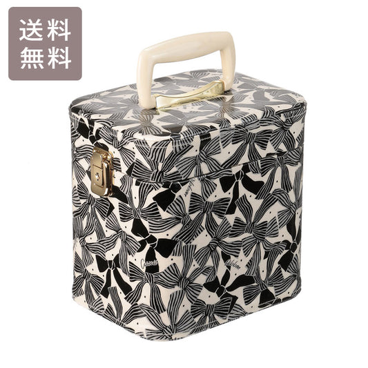 トレンケース 7寸 LL 21.5cm リボン柄 送料無料 ミラー付き コスメボックス メイクボックス 大容量 収納ボックス 化粧品 収納 花柄 鏡付き