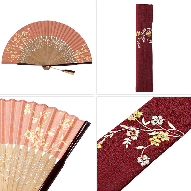 山二 寿恵廣 京都 扇子 紗羅 珊瑚 扇袋セット 桐箱入り 1334S メール便 送料無料 せんす レディース ギフト 暑さ対策 和装小物