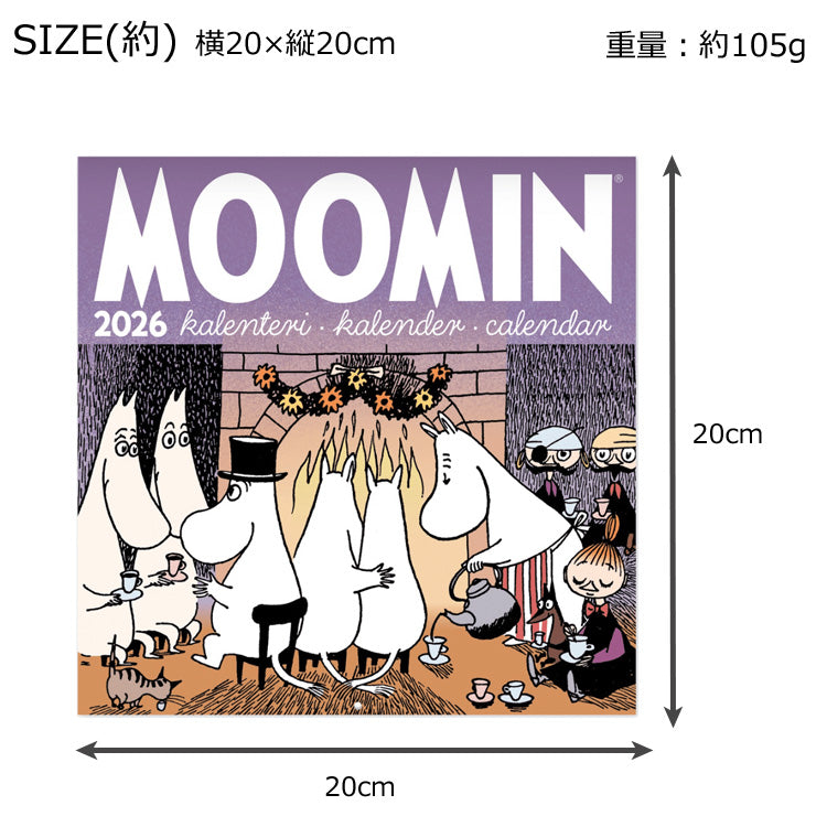 ムーミン カレンダー スモール 2026 壁掛け PTK050700 プティンキ メール便 送料無料 MOOMIN ムーミンカレンダー 2026年 20×20cm スクエア Putinki 月曜始まり 月曜 ウォールカレンダー