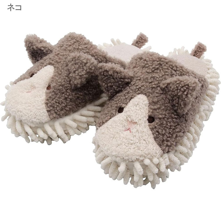 モップスリッパ solami アニマル スリッパ  お掃除スリッパ 定形外 送料無料 イヌ ネコ シマエナガ ルームシューズ 洗える もこもこ マイクロファイバーシュナウザー