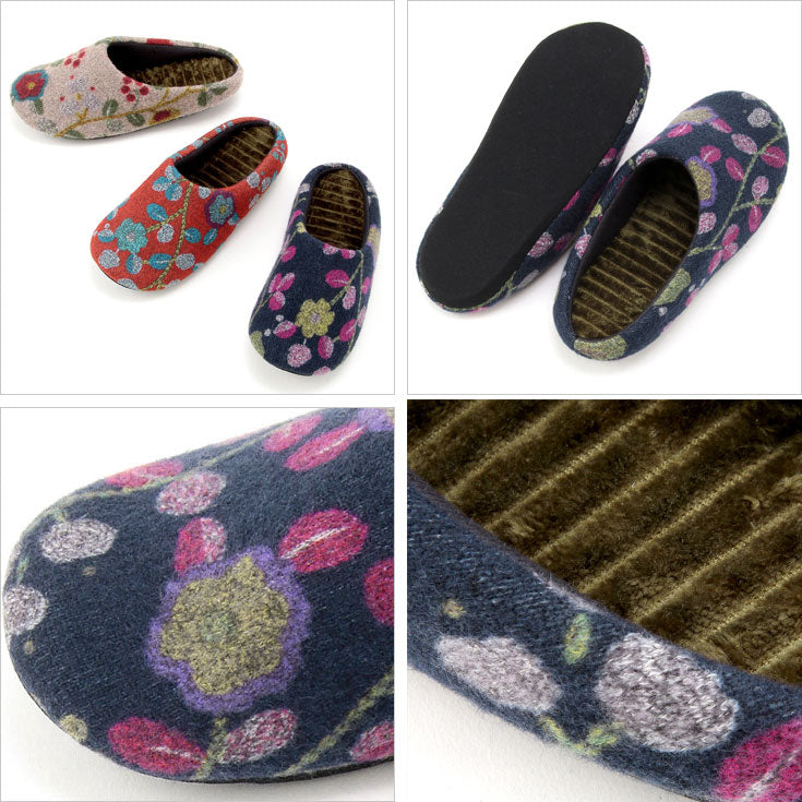 クキア ルームシューズ スリッパ 花柄 定形外 送料無料 保温 暖かい トップヒート 洗える日本製 洗濯可能 北欧 室内履き 部屋履きベージュ