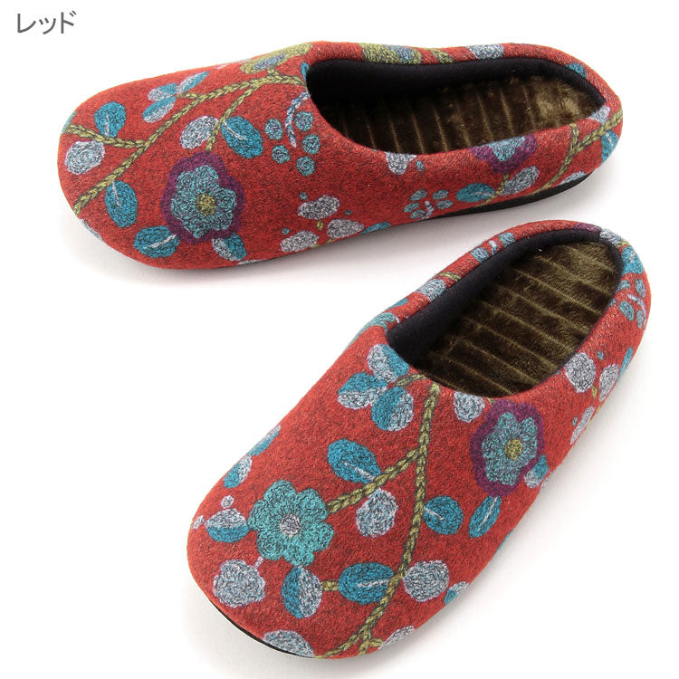 クキア ルームシューズ スリッパ 花柄 定形外 送料無料 保温 暖かい トップヒート 洗える日本製 洗濯可能 北欧 室内履き 部屋履きベージュ