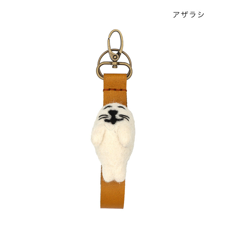 動物 グローブホルダー 手袋 ホルダー 定形外 送料無料 ネパールフェルト バッグチャーム 動物 ネコ サル シマエナガ アザラシ ハシビロコウ かわいい ふわふわトラネコ