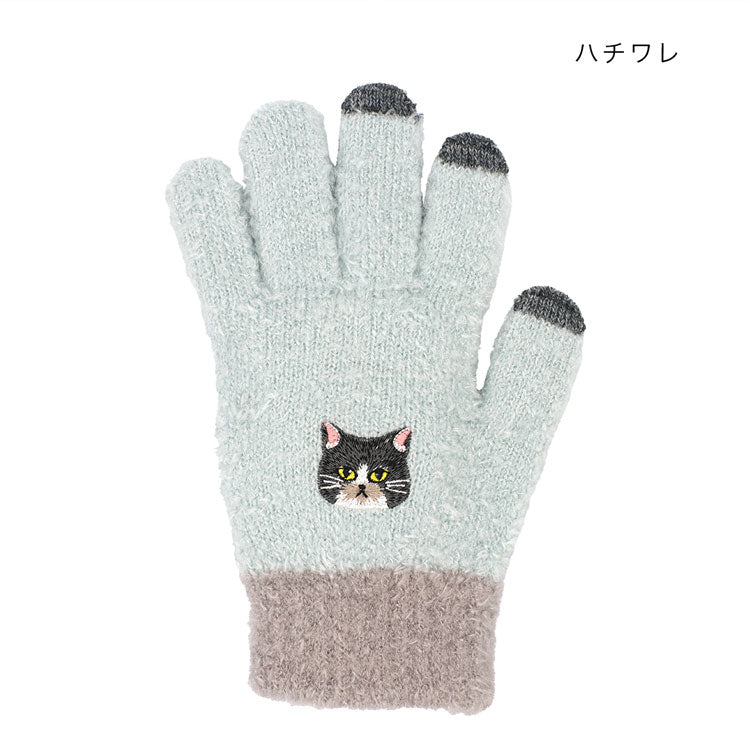 スマホ手袋 ネコ 手袋 スマホ対応 猫 定形外 送料無料 レディース ふわふわ 刺繍 猫柄 スマホ ニット生地クロネコ