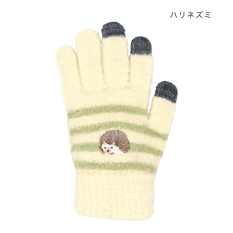 スマホ手袋 動物 アニマル 手袋 スマホ対応 定形外 送料無料 柴犬 レッサーパンダ シマエナガ ハリネズミ レディース ふわふわ 刺繍 シバイヌ