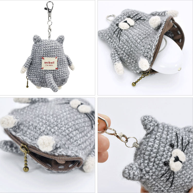 anibell カバー付き 防犯ブザー A740 定形外 送料無料 防犯ベル ブザー あみぐるみ ぬいぐるみ キーホルダー バッグチャーム 動物キャット