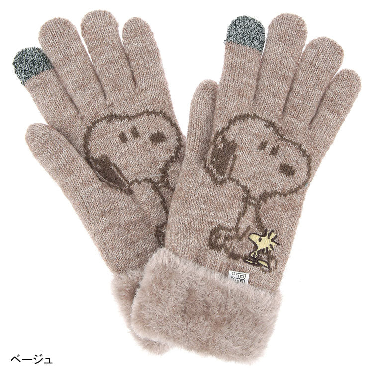 SNOOPY スヌーピー ふわもこ手袋 定形外 送料無料 手袋 グローブ 防寒 冬 暖かい レディースベージュ