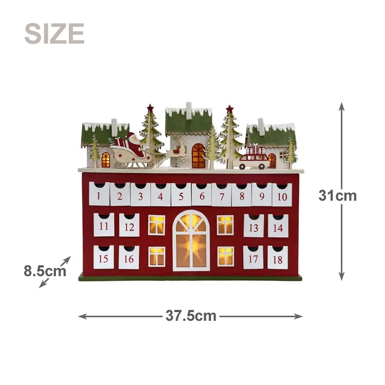 クリスマス LED ウッド アドベント カレンダー ハウス レッド c-20012 118-341 xmas 引き出し プレゼントアドベントカレンダー