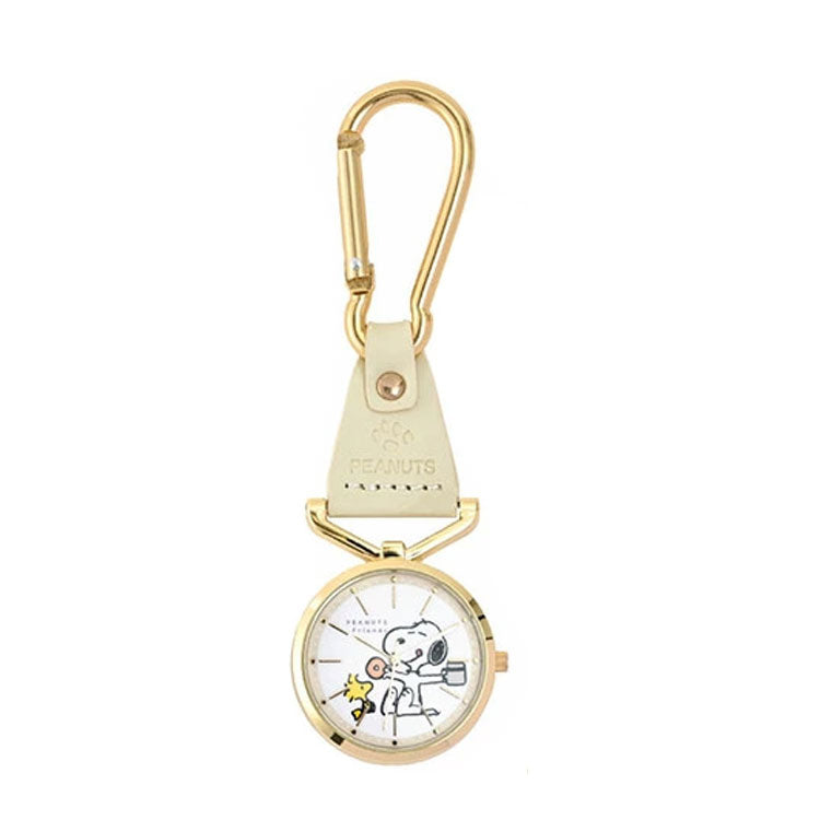 カラビナ レザー ウォッチ スヌーピー PNT058 定形外 送料無料 PEANUTS オラフ ウッドストック チャーリーブラウン 時計 懐中時計 チャームウォッチ キーホルダー ナースウォッチ パッケージ付き ギフト ホワイト