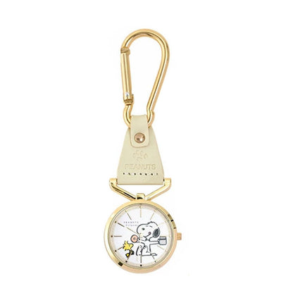 カラビナ レザー ウォッチ スヌーピー PNT058 定形外 送料無料 PEANUTS オラフ ウッドストック チャーリーブラウン 時計 懐中時計 チャームウォッチ キーホルダー ナースウォッチ パッケージ付き ギフト ホワイト