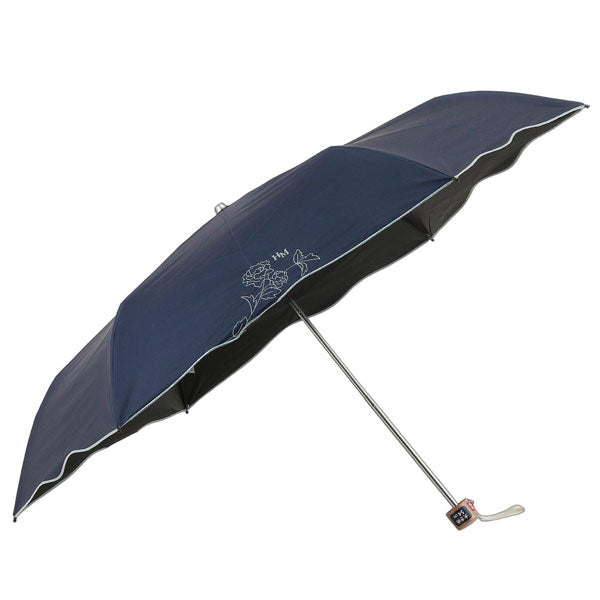 ハナエモリ 晴雨兼用折傘 54cm 送料無料 定形外 27072-72 折りたたみ傘 雨傘 日傘 遮光 遮熱 UV UVカット 日焼け対策 ワンポイントデザイン シンプル ブラック