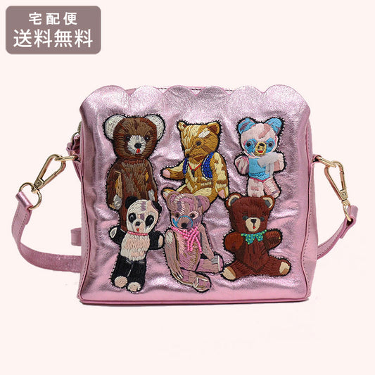 タマオワールド ナタリーレテ スカラップ ショルダーバッグ SHO3764 バッグ stuffed bear クマ ぬいぐるみ 刺繍 送料無料 メタリック ピンク 天然皮革 ベア