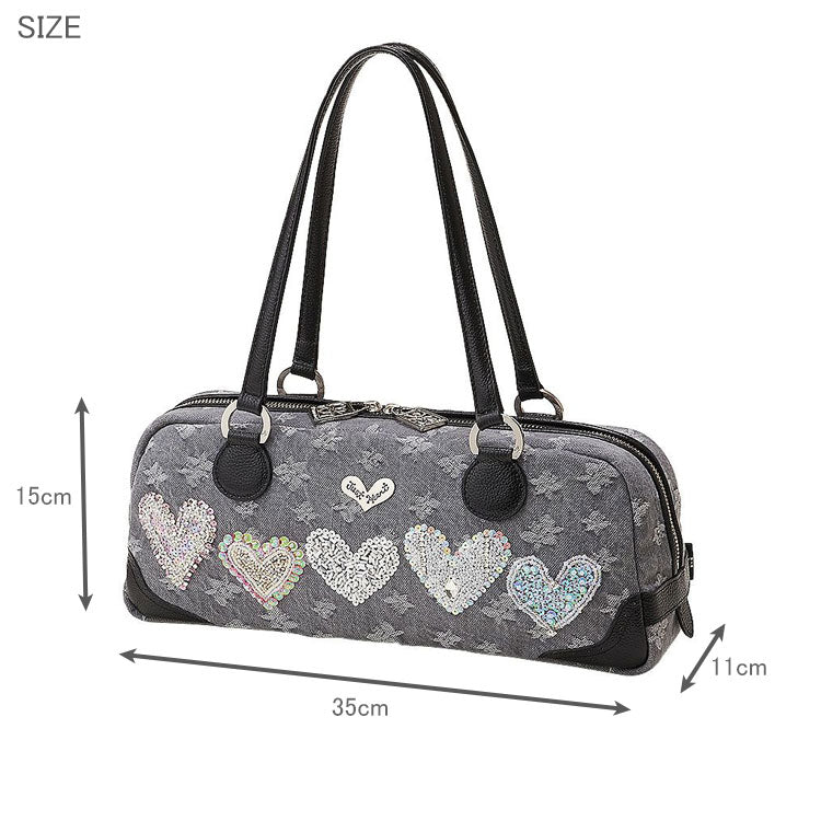 シンクビー ホワイトハート ミニ ボストンバッグ 手提げ A003246 送料無料 グレーデニム ハート 岡山デニム