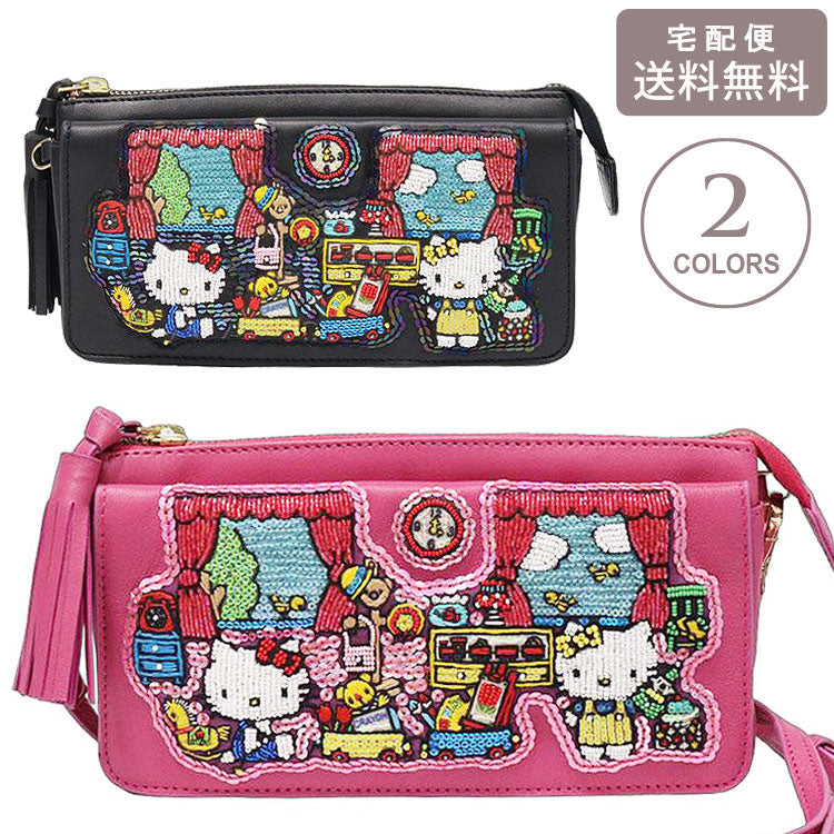 ハローキティ お財布ポシェット Kitty's House HO3658 サンリオ タマオワールド コラボ 送料無料 バッグ 財布 ショルダーバッグ 長財布 ブラック ピンク
