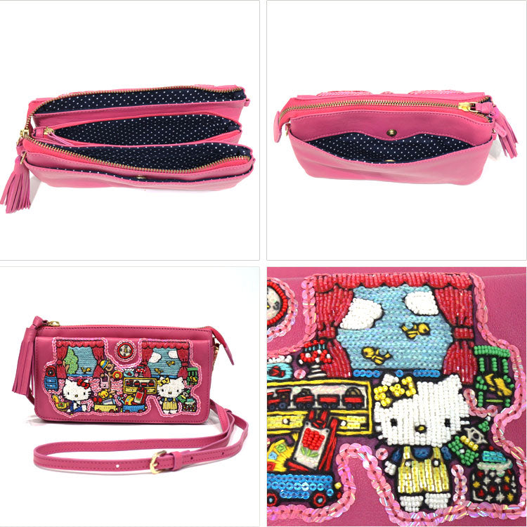 ハローキティ お財布ポシェット Kitty's House HO3658 サンリオ タマオワールド コラボ 送料無料 バッグ 財布 ショルダーバッグ 長財布 ブラック ピンク