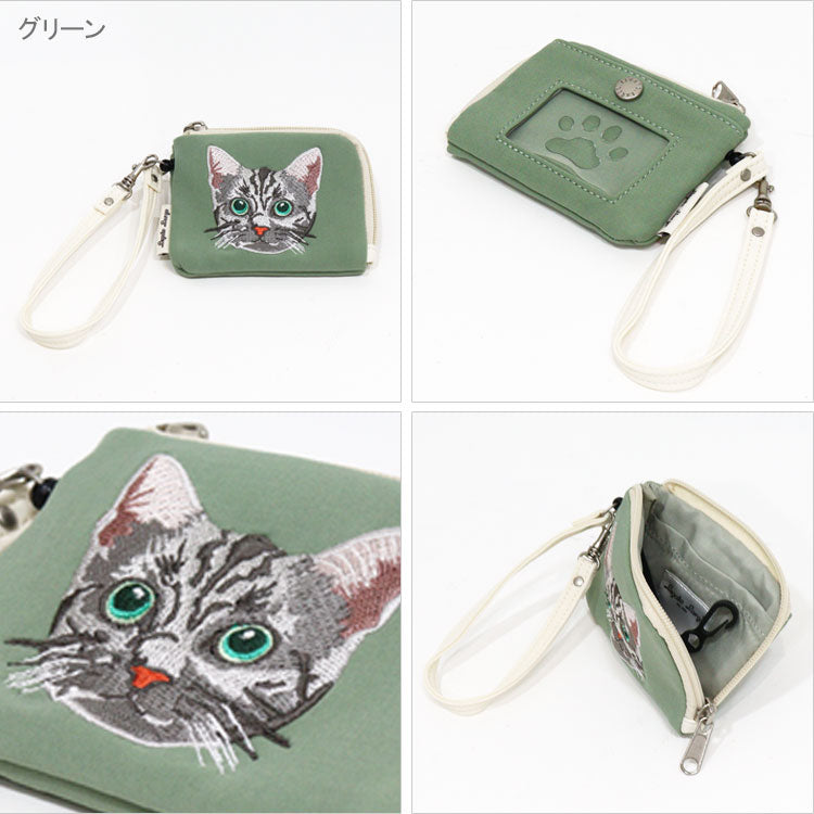 レガートラルゴ NEKO ネコ刺繍 リール付きパスケース 定形外
