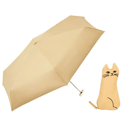 because PUおでかけキャット ミニ 晴雨兼用 折り畳み傘 B-095856 送料無料 猫 ポーチ付き ネコ 日傘 傘 遮熱 遮光 完全遮光 100% 猫ポーチ 黒猫 白猫ベージュ