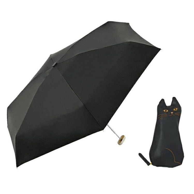 because PUおでかけキャット ミニ 晴雨兼用 折り畳み傘 B-095856 送料無料 猫 ポーチ付き ネコ 日傘 傘 遮熱 遮光 完全遮光 100% 猫ポーチ 黒猫 白猫ベージュ