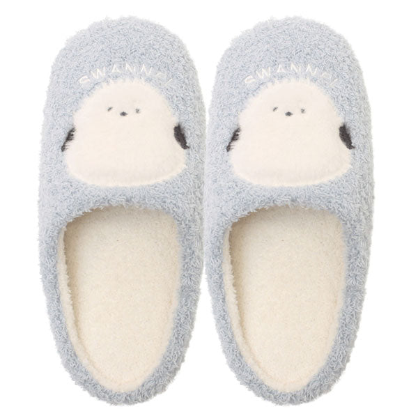 スワンネルルームシューズ レディース スリッパ ルームシューズ シマエナガ シュナウザー 黒猫 サモエド 保温 冷え対策 ふわふわ ぽかぽか  アニマル かわいい ネイビー