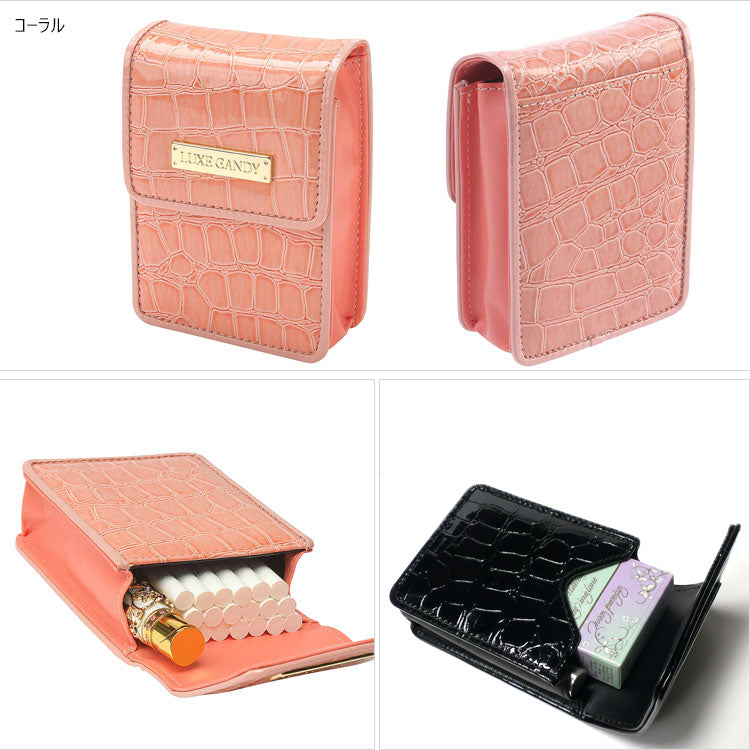 LCシャイニーケース 20 100mm 定形外 送料無料 タバコケース シガレットケース 3-07056 蛇柄 ケース 坪田パール たばこケース レディース　ギフト箱付きブラック
