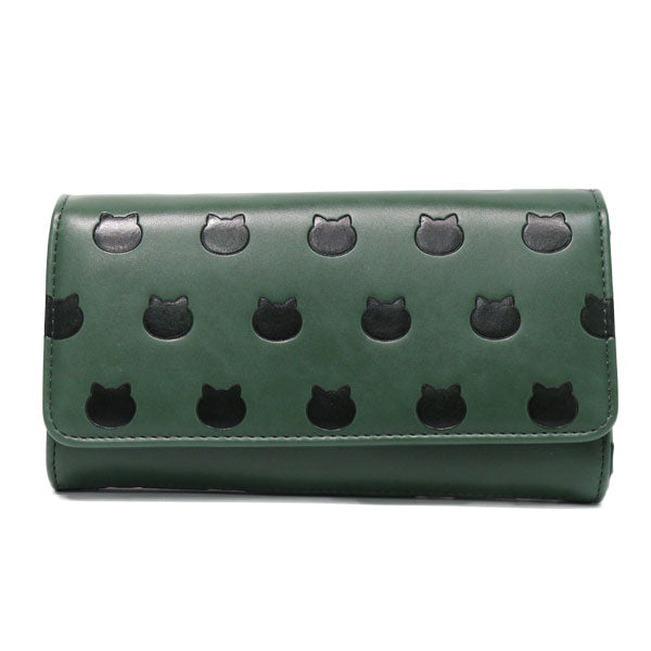 ねこねこぽこぽこ かぶせ長財布 定形外 送料無料 L字ファスナー 長財布 財布 合成皮革 ネコ 猫 型押し かわいい シンプル ブラウン