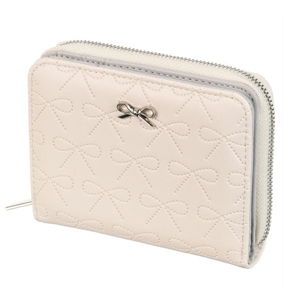 レディース 2つ折り財布 リボン柄 定形外 送料無料 ラウンドファスナー 財布 型押し 合成皮革 かわいい シンプル Wallet