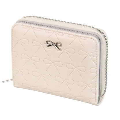 レディース 2つ折り財布 リボン柄 定形外 送料無料 ラウンドファスナー 財布 型押し 合成皮革 かわいい シンプル Wallet