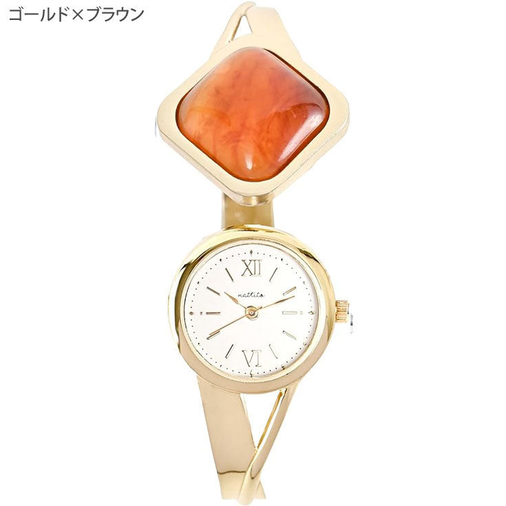 アクバン 腕時計 バングルウォッチ メタルバンド カバー付 ブレスレット GY085 定形外 送料無料 ストーン アナログ ゴールド ピンク シルバー