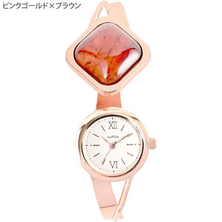 アクバン 腕時計 バングルウォッチ メタルバンド カバー付 ブレスレット GY085 定形外 送料無料 ストーン アナログ ゴールド ピンク シルバー