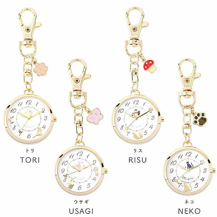 Mofute アニくる チャーム付き アニマルウォッチ 懐中時計 キーチェーン ウォッチ JN045 定形外 送料無料 アニマル 時計 鳥 ウサギ 兎 リス 猫 ネコ かわいい