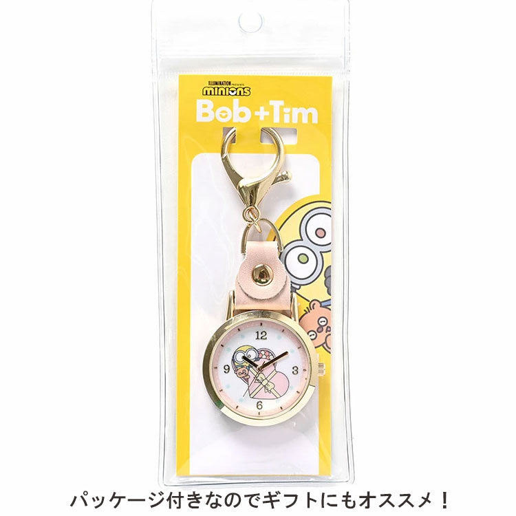時計 ボブ＆ティム キーチェーン ペールカラー 定形外 送料無料 MIN003 チャームウォッチ ナースウォッチ ミニオンズ ボブ ティム レディース キッズ 仕事 ビジネス かわいいグレー