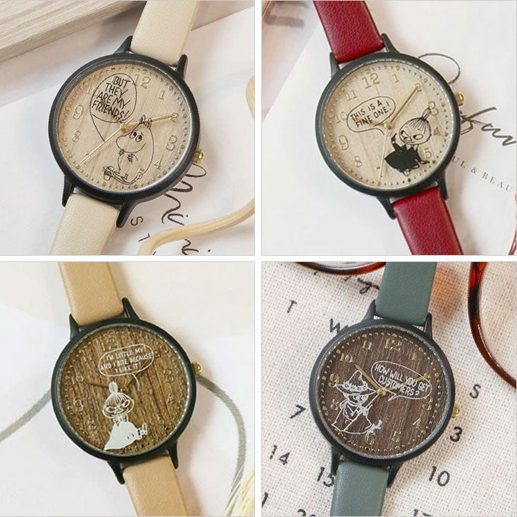 腕時計 ムーミン ウッドウォッチ MOM024 定形外 送料無料 MOOMIN リトルミイ スナフキン  ムーミン谷 時計 かわいい おしゃれ 通学 通勤 学校 職場ベージュ