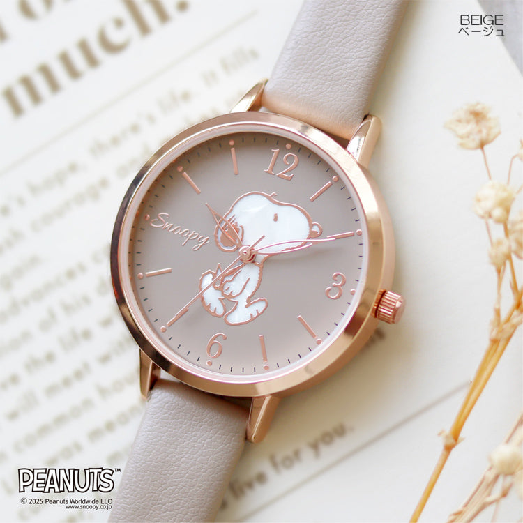 スヌーピー シェル風 腕時計 レディース 32mm  定形外 送料無料 合皮ベルト 大人可愛い PEANUTS ウォッチ 軽量 キャラクター 時計 ギフトベージュ