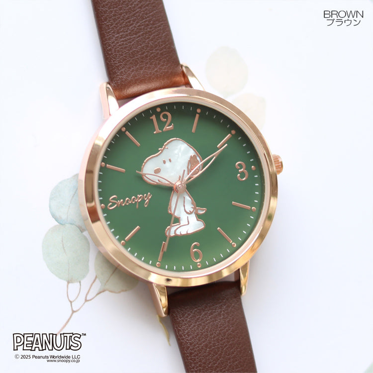 スヌーピー シェル風 腕時計 レディース 32mm  定形外 送料無料 合皮ベルト 大人可愛い PEANUTS ウォッチ 軽量 キャラクター 時計 ギフトベージュ