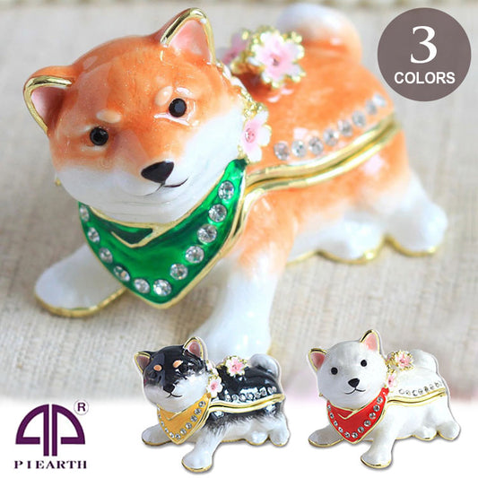 ピィアース 桜まめしば ジュエリーボックス EX583 柴犬 宝石箱 黒柴 豆柴 サクラ クリスタル 犬 ドッグ 子犬 アクセサリー ボックス 1：豆しば（白）