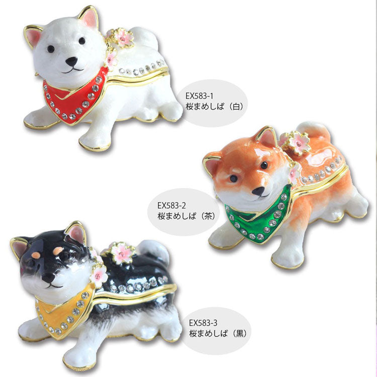 ピィアース 桜まめしば ジュエリーボックス EX583 柴犬 宝石箱 黒柴 豆柴 サクラ クリスタル 犬 ドッグ 子犬 アクセサリー ボックス 1：豆しば（白）