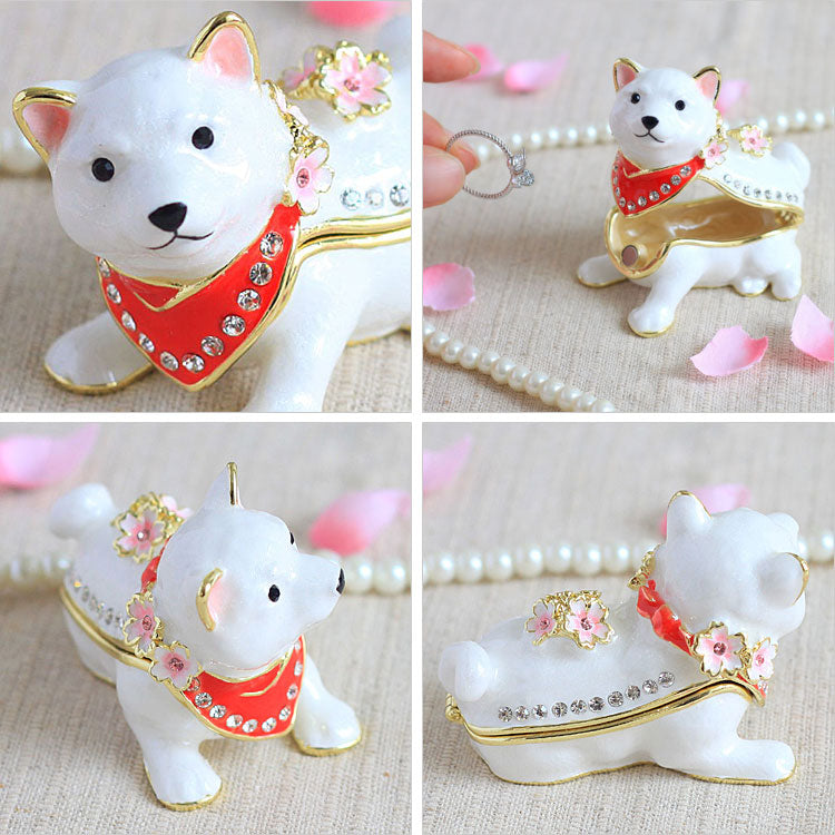 ピィアース 桜まめしば ジュエリーボックス EX583 柴犬 宝石箱 黒柴 豆柴 サクラ クリスタル 犬 ドッグ 子犬 アクセサリー ボックス 1：豆しば（白）