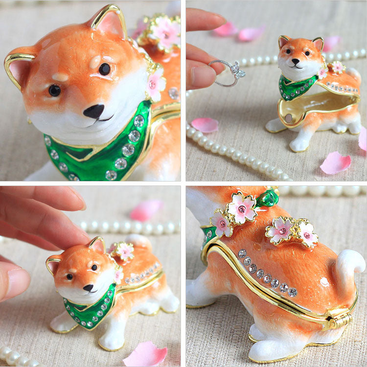 ピィアース 桜まめしば ジュエリーボックス EX583 柴犬 宝石箱 黒柴 豆柴 サクラ クリスタル 犬 ドッグ 子犬 アクセサリー ボックス 1：豆しば（白）