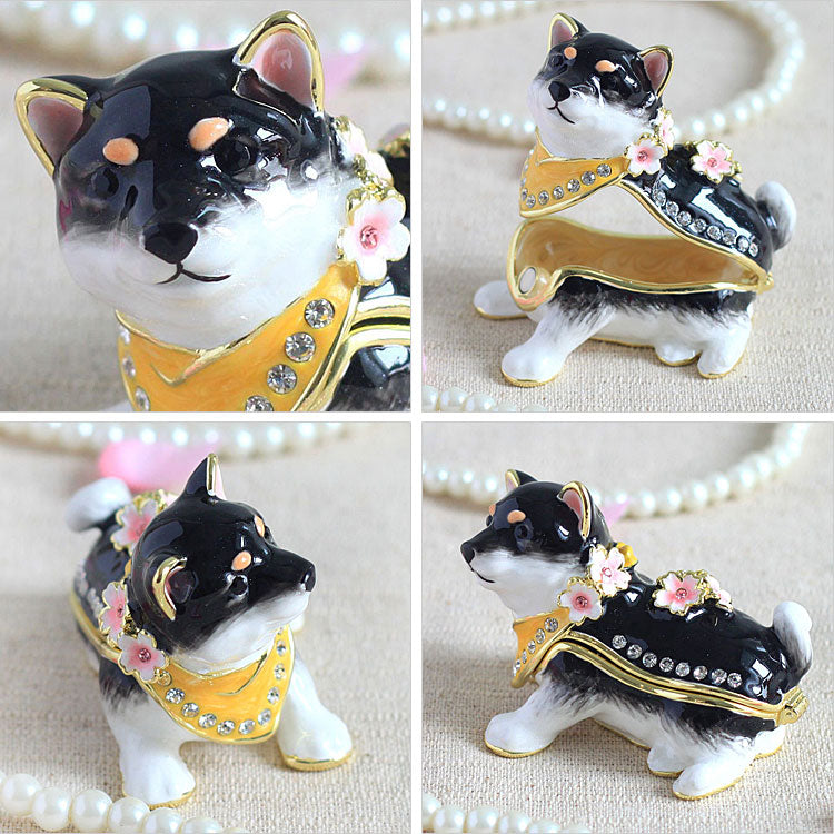 ピィアース 桜まめしば ジュエリーボックス EX583 柴犬 宝石箱 黒柴 豆柴 サクラ クリスタル 犬 ドッグ 子犬 アクセサリー ボックス 1：豆しば（白）