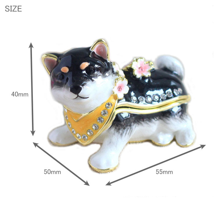 ピィアース 桜まめしば ジュエリーボックス EX583 柴犬 宝石箱 黒柴 豆柴 サクラ クリスタル 犬 ドッグ 子犬 アクセサリー ボックス 1：豆しば（白）