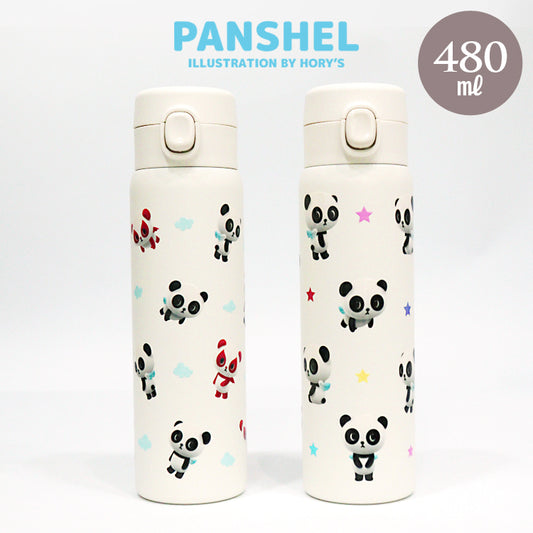 パンシェル ワンプッシュ ステンレス ボトル 真空二重 480ml 軽量 水筒 保温 保冷 魔法瓶 パンダ パンデビ 90年代