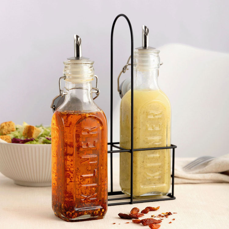 キルナー オイルボトル＆メタルラック 0.3L 2本セット 調味料入れ 保存容器 キッチンラック ボトルラック