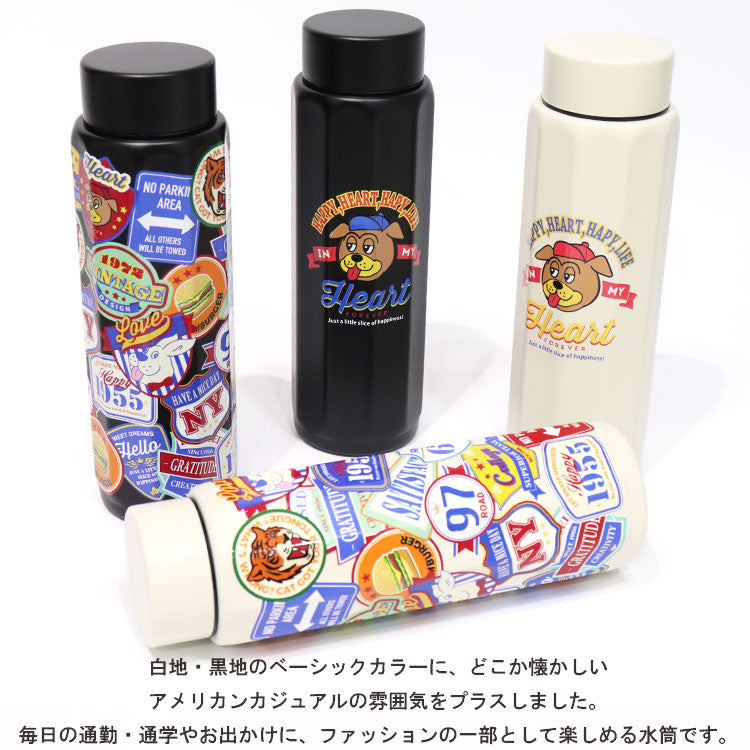 ウェストブルーム ステンレスボトル 480ml 10角 水筒 ボトル 保温保冷 直飲み アメカジ  カジュアル アメリカン 犬 ステッカー風 学校 仕事 アウトドアベアリーオフホワイト