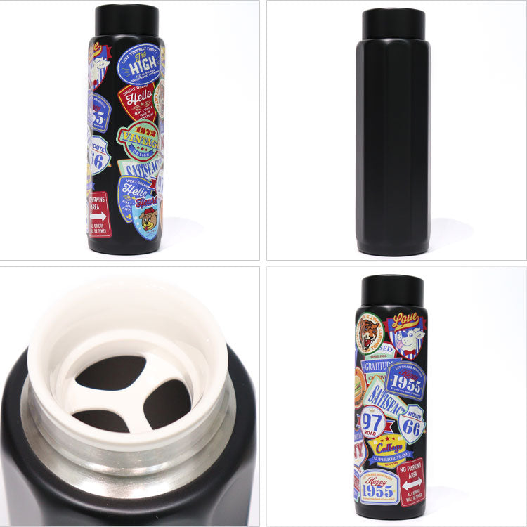 ウェストブルーム ステンレスボトル 480ml 10角 水筒 ボトル 保温保冷 直飲み アメカジ  カジュアル アメリカン 犬 ステッカー風 学校 仕事 アウトドアベアリーオフホワイト