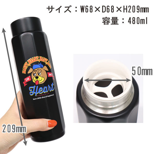 ウェストブルーム ステンレスボトル 480ml 10角 水筒 ボトル 保温保冷 直飲み アメカジ  カジュアル アメリカン 犬 ステッカー風 学校 仕事 アウトドアベアリーオフホワイト