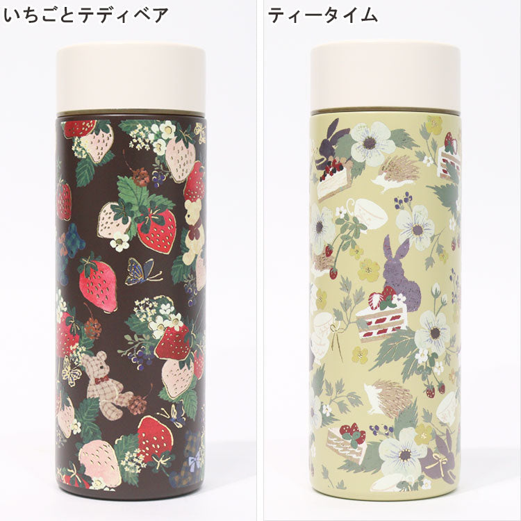 トモコハヤシ 携帯用 ステンレスボトル 300ml 送料無料 水筒 保温 保冷 真空二重構造 軽量 直飲み かわいい ねこ 花柄 テディベア いちご くま オフィス 学校ロマンティックキャット