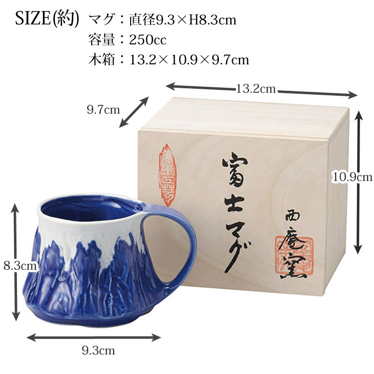 美濃焼 富士マグ 富士山 マグカップ マグ 日本 JAPAN コップ 赤富士 青富士 西庵窯 日本製 食器 陶器 ギフト プレゼント青富士（ブルー）