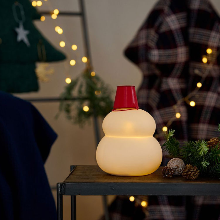 shesay 鏡餅のオブジェとしても使える 半磁器のLEDライト 雪だるま ビッグ 108365 送料無料 クリスマス 正月 鏡餅ストーンウェア オブジェ