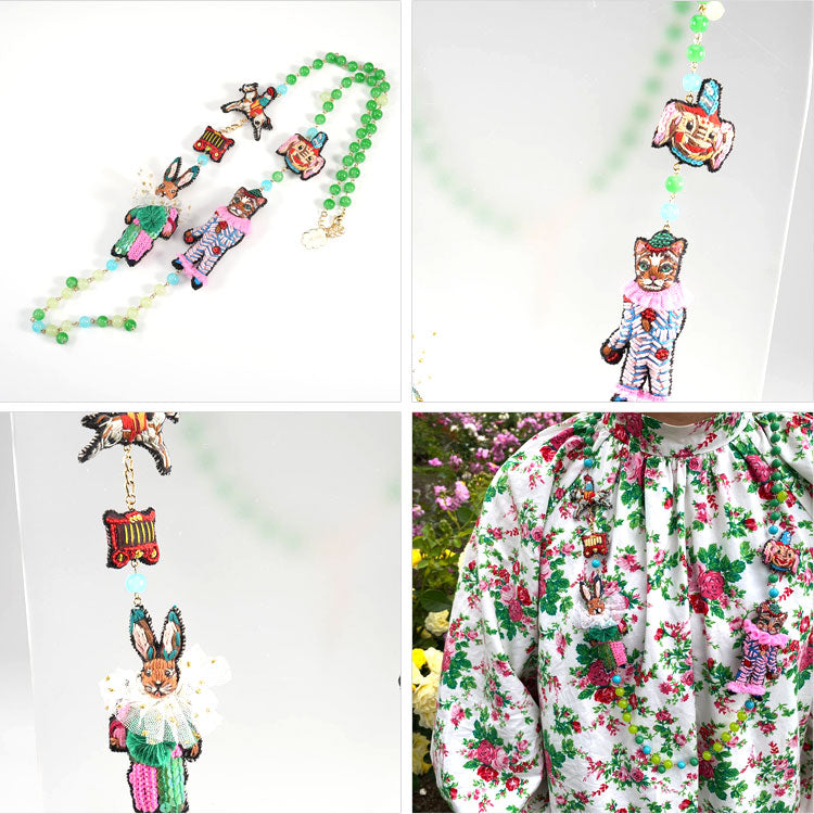 刺繍 ネックレス Nathalie Lete circus troupe  NEK3824 メール便 送料無料 タマオワールド ビーズ サーカス ナタリーレテ 刺繍 軽い 印象的